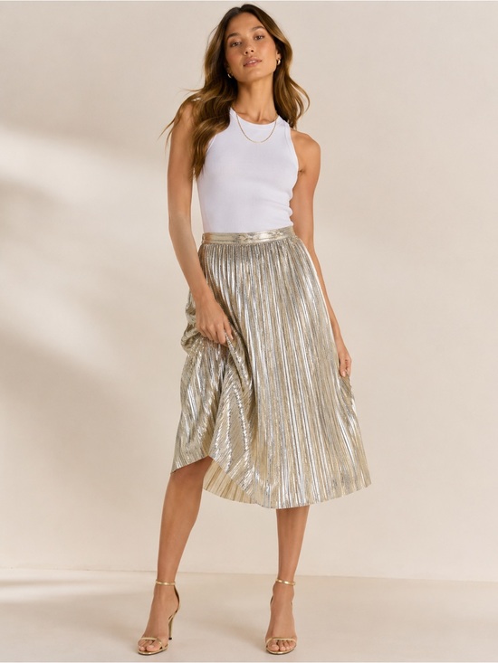 Maeve Dresses & Skirts - Maeve Anthropologie Gold Metallic Pleated Midi Skirt Size 2